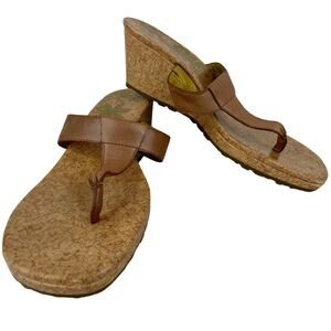 Timberland Wedge Thong Sandals 8 Brown Leather Cork